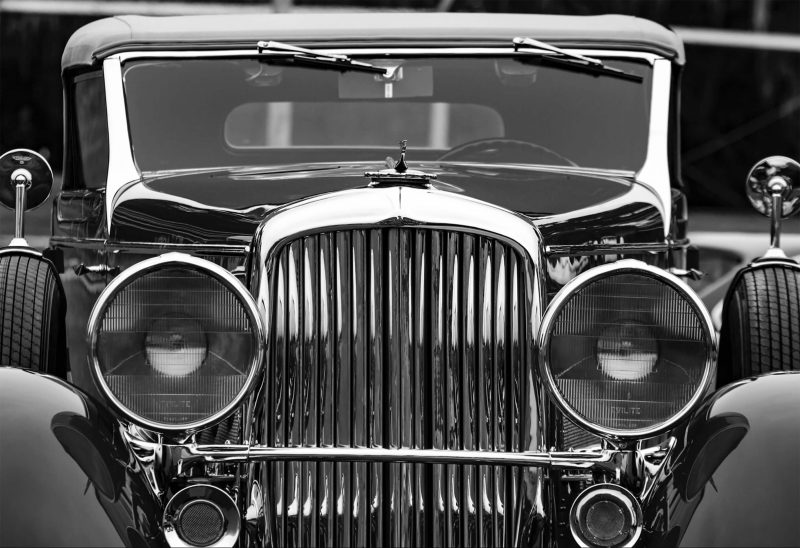 headlights of an antique car