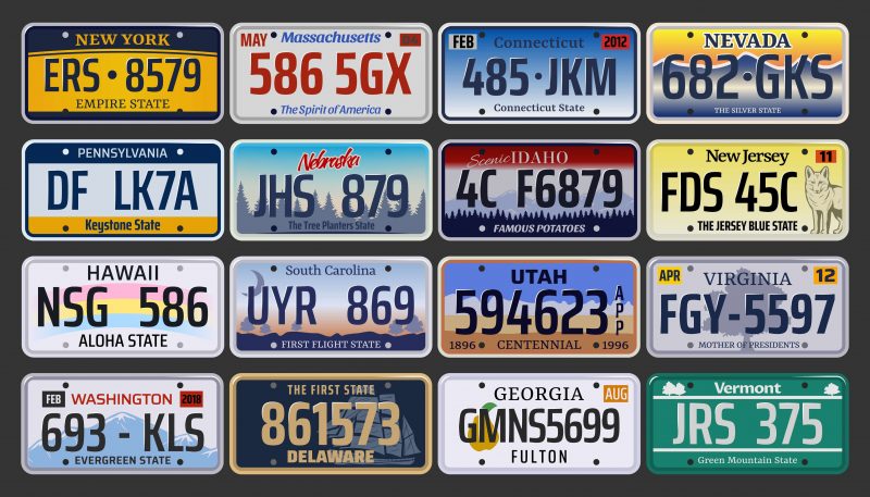 Multiple license plates from different U.S. states