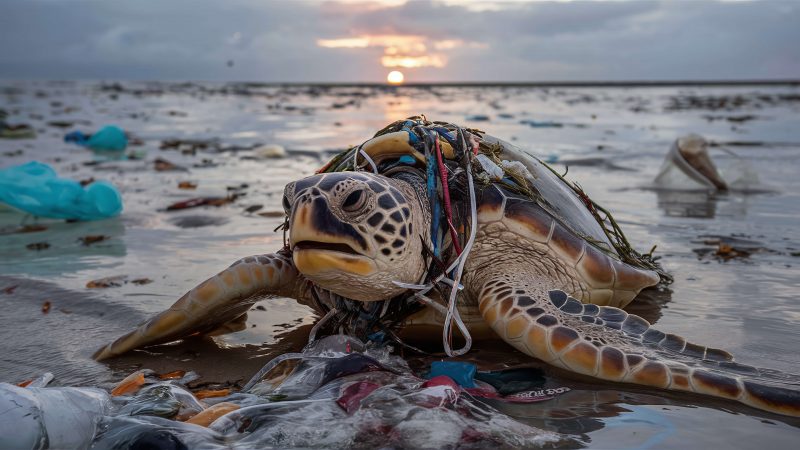 Sea Turtle Stuck tangled in rope