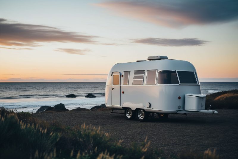 Camper in sunset