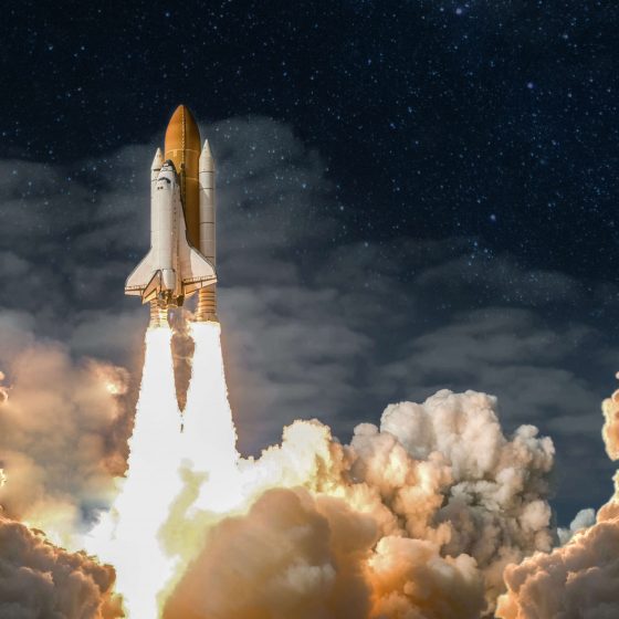 Space shuttle taking off