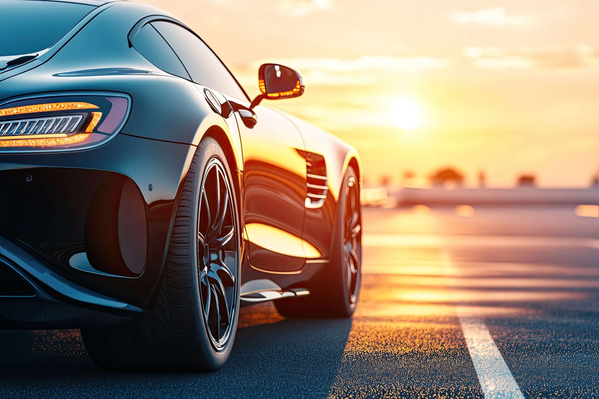 Sports car at sunset