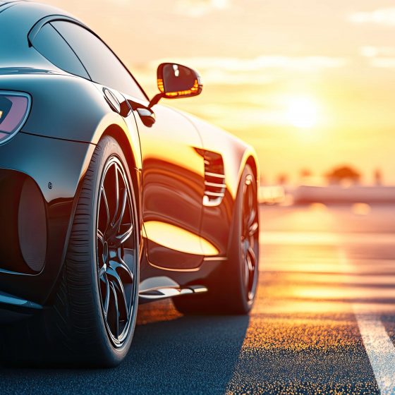 Sports car at sunset