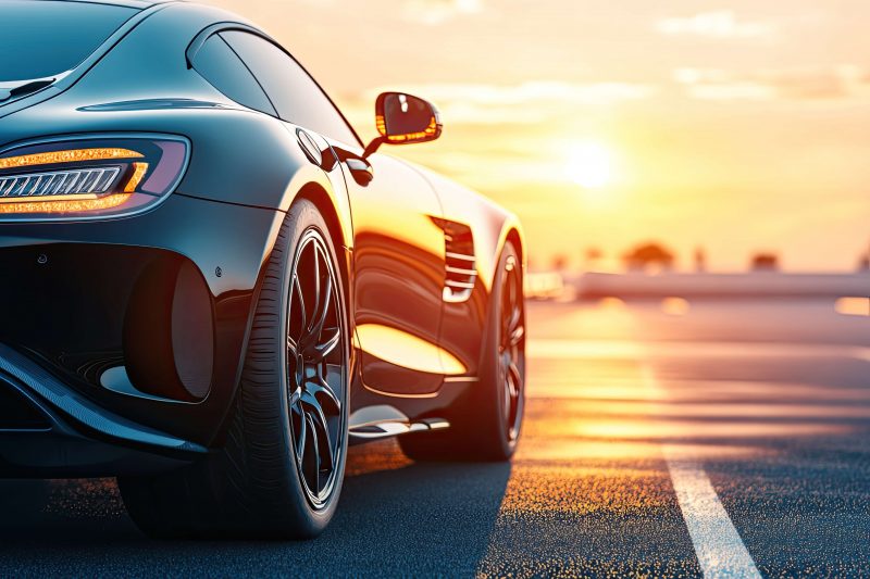 Sports car at sunset