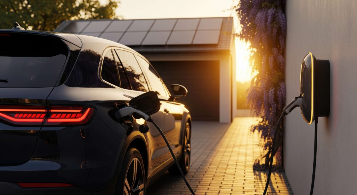 EV charging in sunset