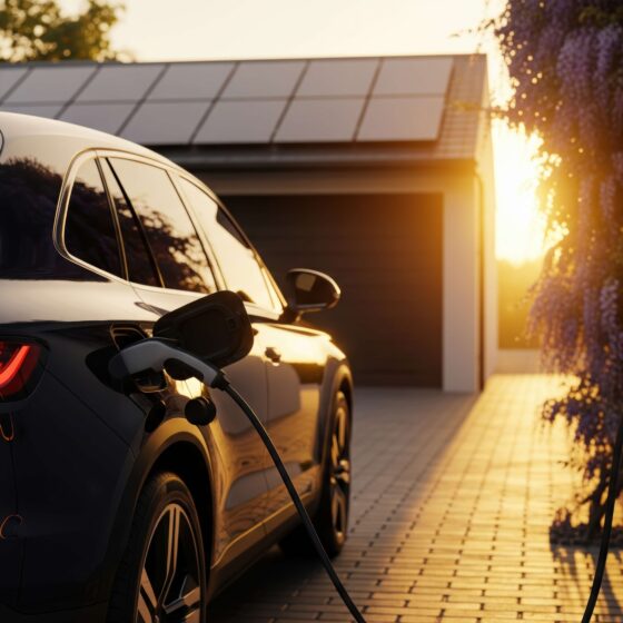 EV charging in sunset