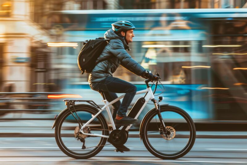 riding an e-bike in the city
