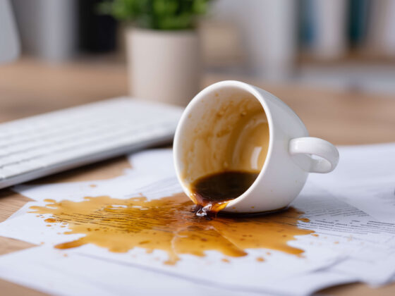 coffee spilled on documents