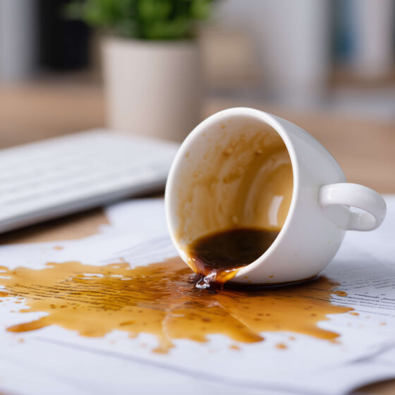 coffee spilled on documents