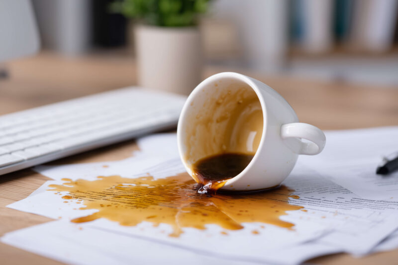 coffee spilled on documents