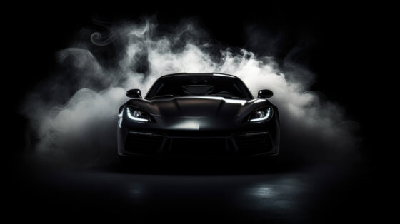 Sports car in the mist