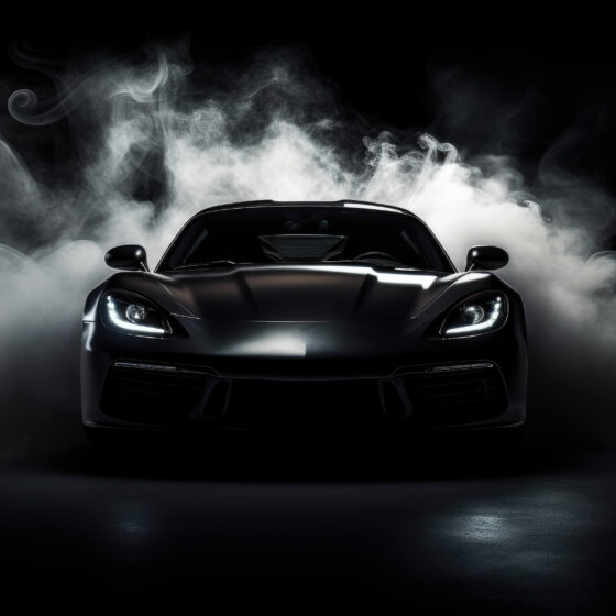 Sports car in the mist
