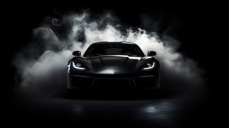 Sports car in the mist