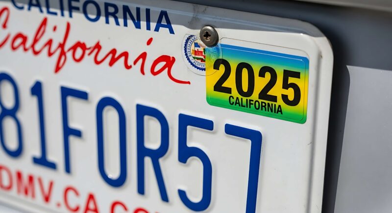 California license plate and sticker