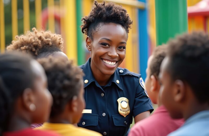 Police officer mentoring children