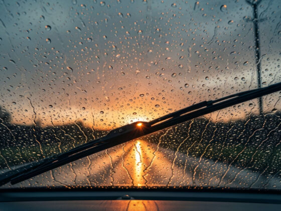 New windshield wipers through a windshield