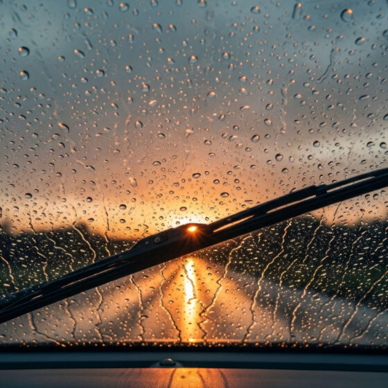 New windshield wipers through a windshield