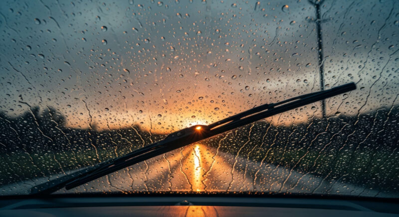 New windshield wipers through a windshield