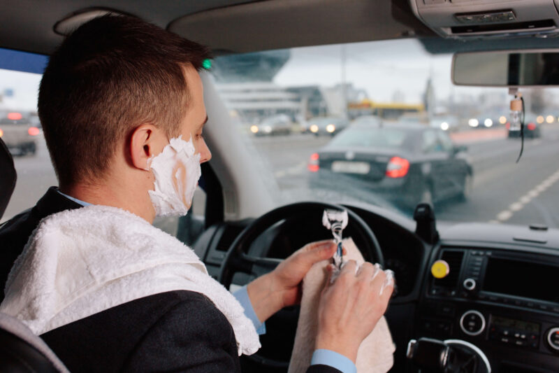 Shaving while driving