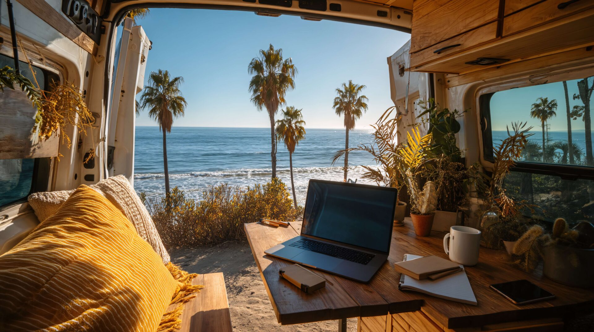 Laptop in a camper in California