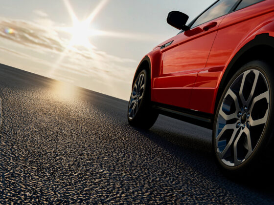 Car tires in sunshine
