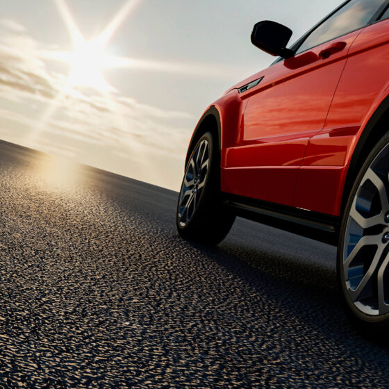 Car tires in sunshine