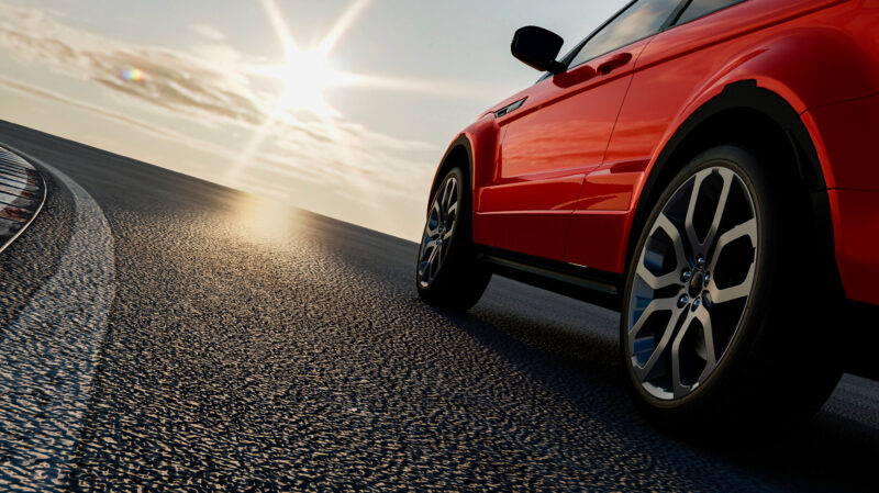 Car tires in sunshine