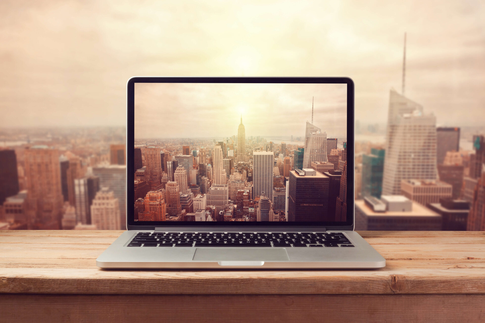 Laptop and NY skyline