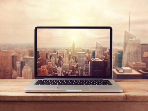 Laptop and NY skyline