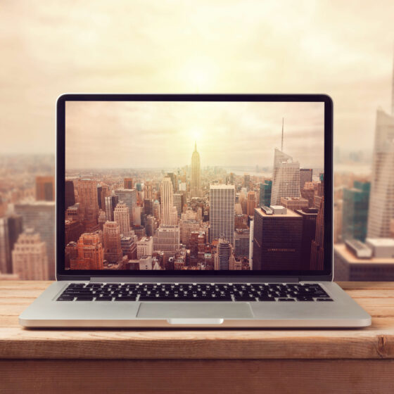 Laptop and NY skyline